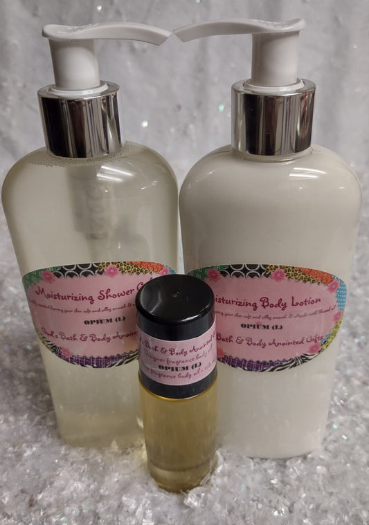Our impression of - Opium Moisturizing 3 Piece Bath Set for women.