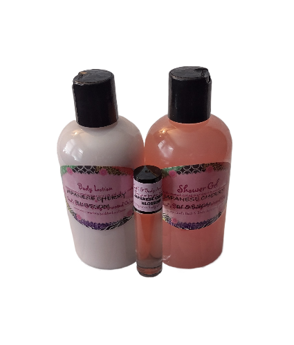 Japanese Cherry Blossom Moisturizing 3 piece bath set for women